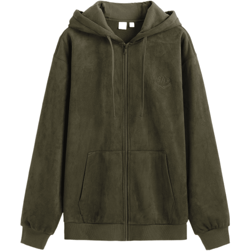 GAP Fall Faux Suede Polar Fleece Embroidery Logo Fleece Lined Hooded Sweatshirt Unisex