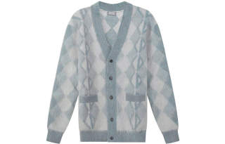 DIOR Sweaters Men's Gray Blue V Neck Moderate Cardigan