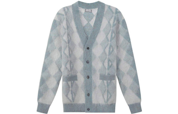DIOR DIOR Sweaters Men's Gray Blue V Neck Moderate Cardigan
