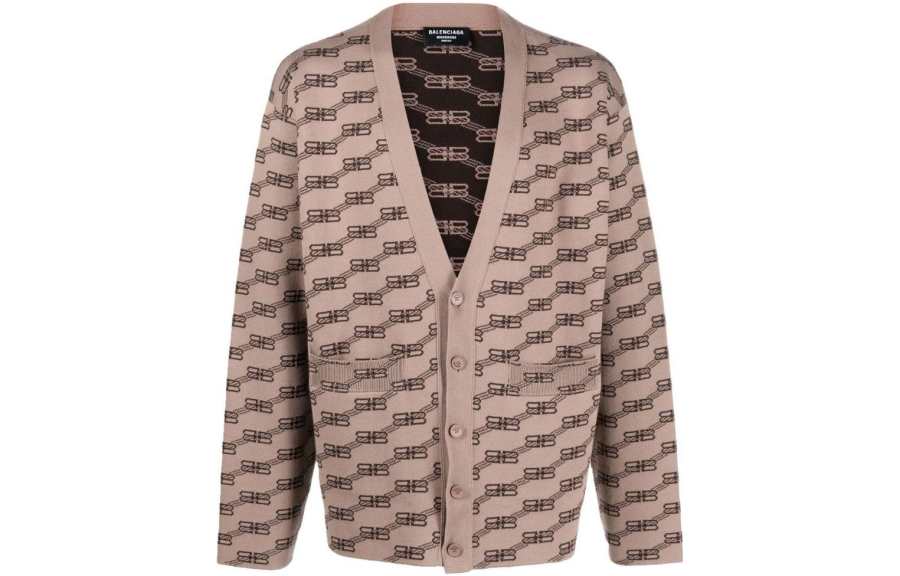Balenciaga Logo Intarsia Knit Cardigan
