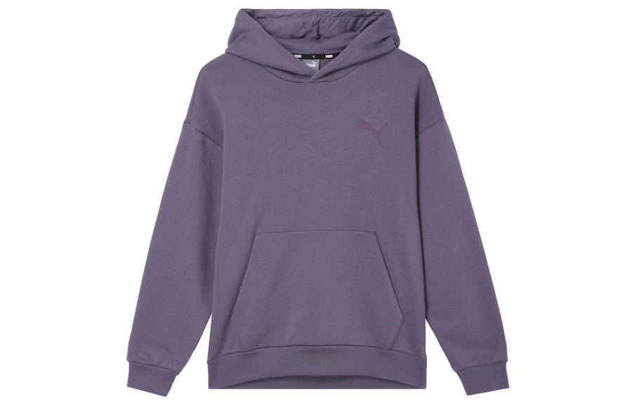 PUMA Elevated HOODIE FL Brand Logo Embroidery Athleisure Fleece Lined Hooded Sweatshirt Men's Charcoal Gray Purple