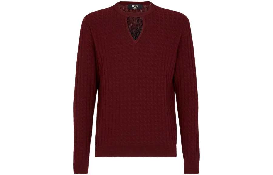 FENDI Sweaters Men's Burgundy Crew Neck Moderate Other