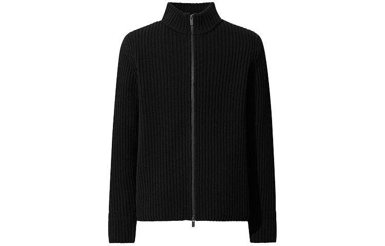 UNIQLO Knitwear Men's Black Stand Collar Moderate Straight Fit