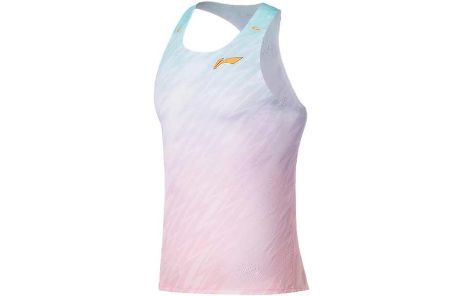 Li-Ning Li Ning Running Collection Running Tank Tops Men's White All Over Print Crew Neck Moderate Straight Fit
