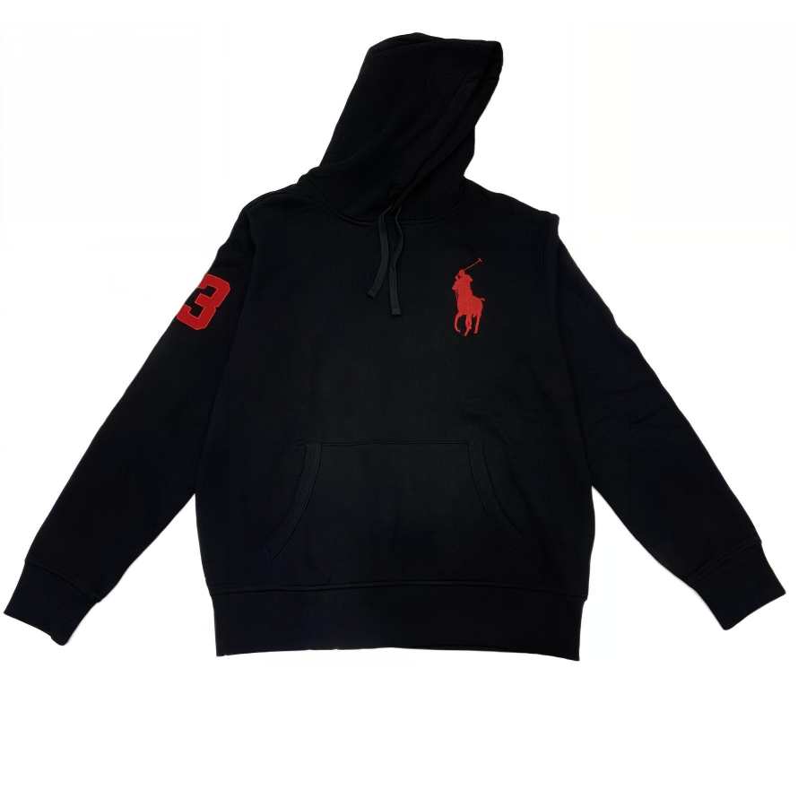 Polo Ralph Lauren FW23 Logo Large Logo Hooded Long Sleeved Fleece Lined Sweatshirt Men's Black