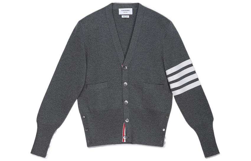 THOM BROWNE Kids V neck Intarsia knit Cardigan