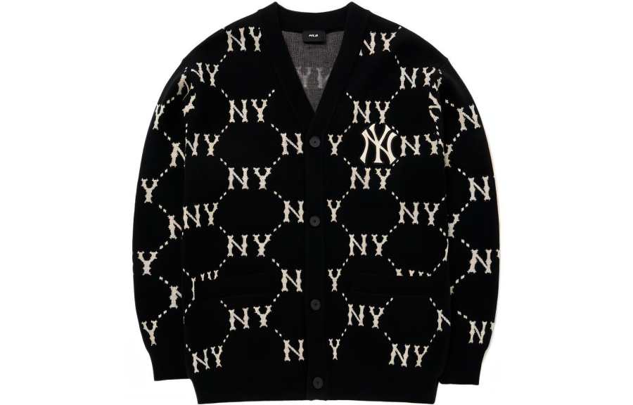 MLB MLB Old Flower Sweaters Unisex Black V Neck Moderate Cardigan