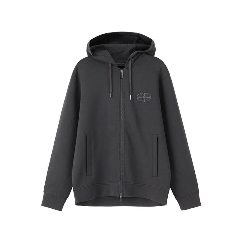 EMPORIO ARMANI Zipped Logo Embroidered Hoodie