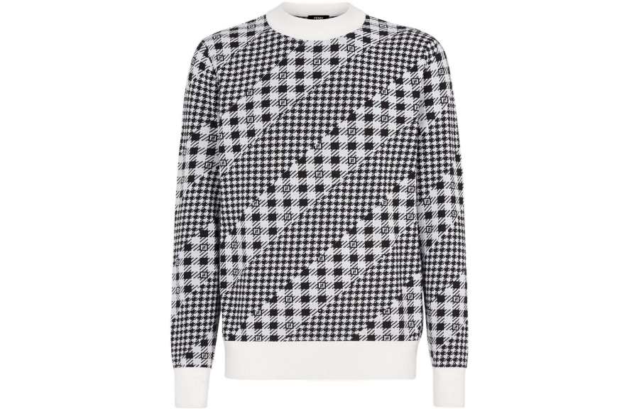 FENDI FENDI Sweaters Men's Black Crew Neck Moderate Base Layer