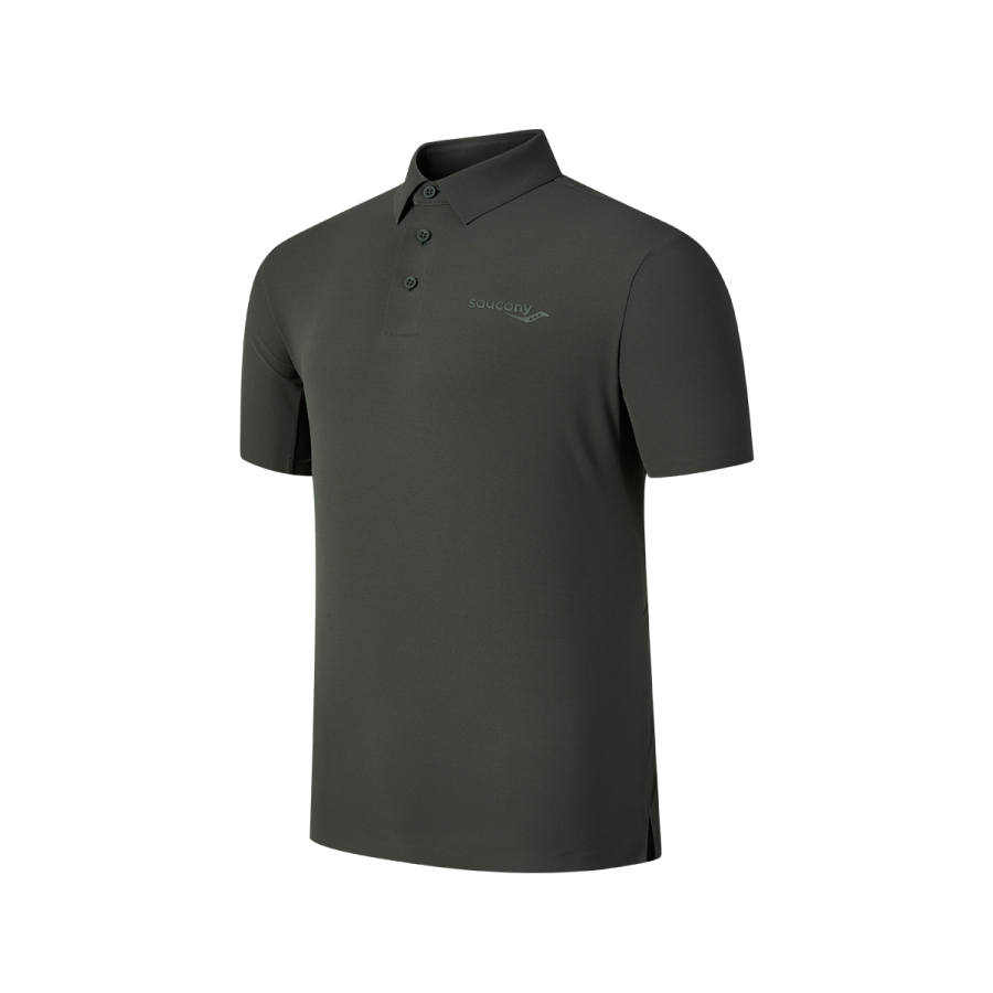 Saucony Polo Shirt Men's Stone Gray Army Green