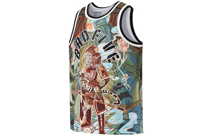 Li-Ning Li Ning BADFIVE Tank Tops Men's Black Tiger Mountain All Over Print Crew Neck Moderate Straight Fit