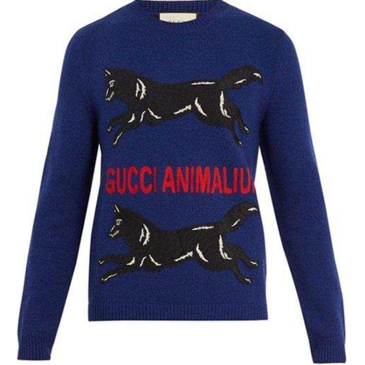 GUCCI Sweaters Men's Blue Crew Neck Moderate