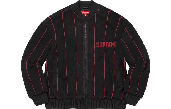 Supreme Supreme Pinstripe Varsity Zip Up Sweater