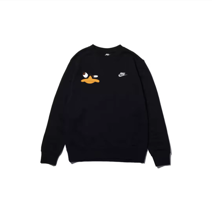 Nike Nike Versatile Trendy Cute Duck Logo Design Fleece Lined Letter Crew Neck Long Sleeved Sweatshirt Unisex Black