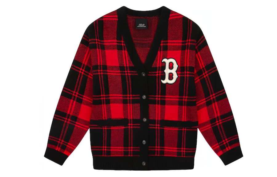 MLB Knitwear Unisex Red V Neck Moderate Cardigan