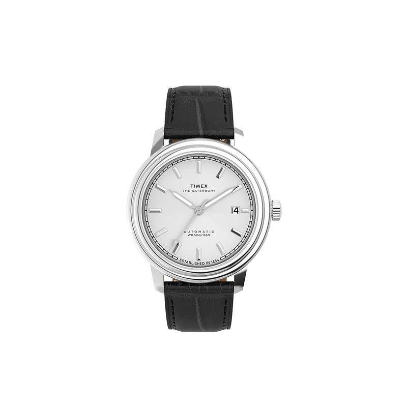 TIMEX Waterbury Wrist Watches Automatic Mechanical Movement Genuine Leather Strap Black Dial Men's Watches