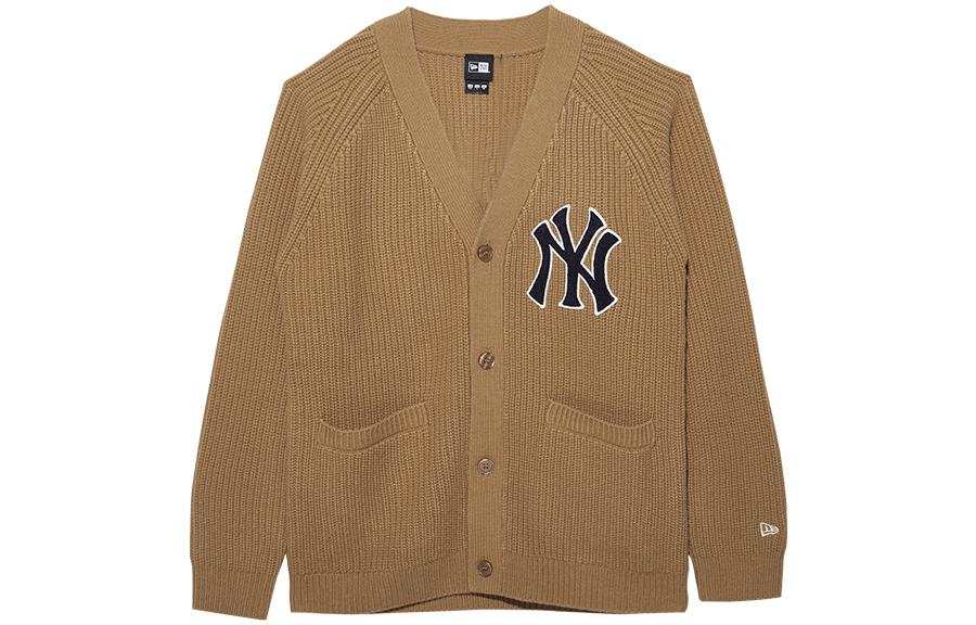 New Era Sweaters Unisex Khaki V Neck Moderate Cardigan