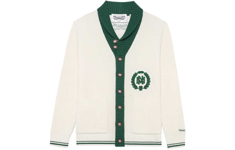 Mitchell Ness Mitchell Ness Sweaters Unisex White V Neck Thickened Cardigan