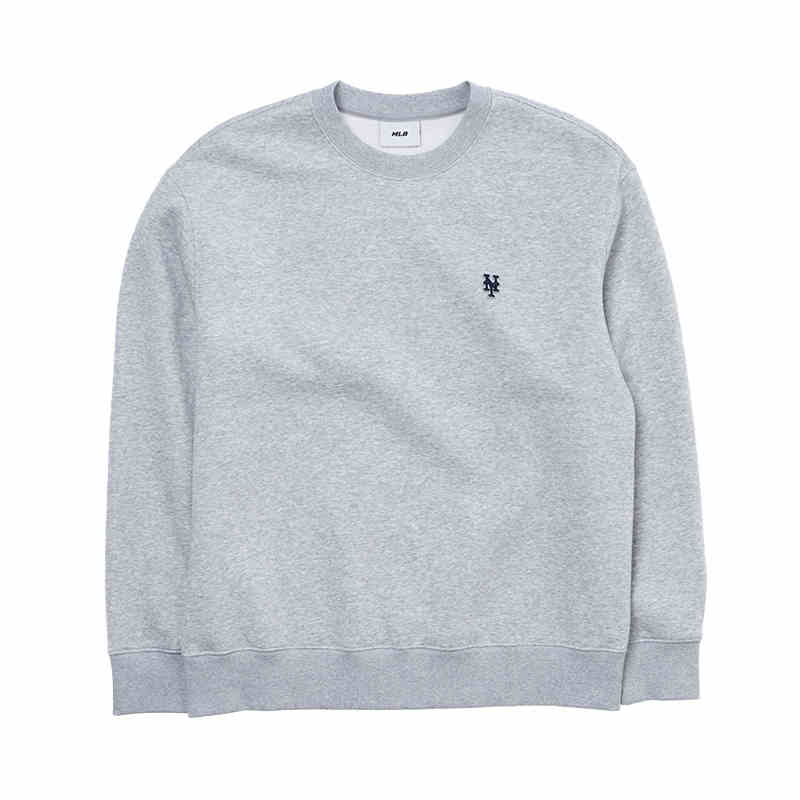 MLB New York Mets Versatile Crew Neck Pullover Fleece Lined Long Sleeved Sweatshirt Unisex Heather Gray
