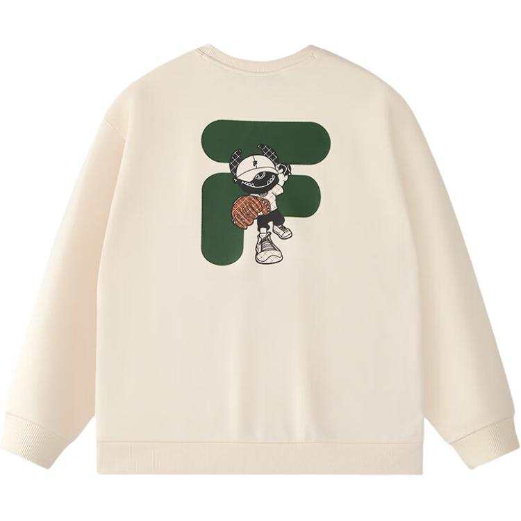 FILA FUSION FOB Loose Fit Fleece Lined Knitted Fabric Pullover Sweatshirt Unisex Wheat Cream