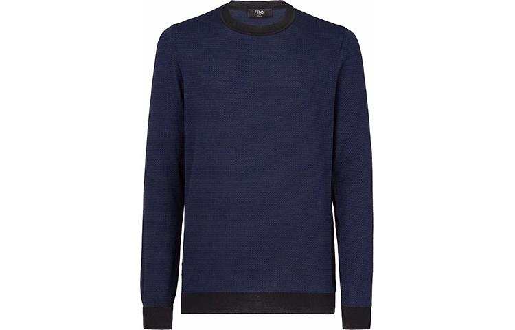 FENDI Sweaters Men's Blue Black Crew Neck Moderate Other