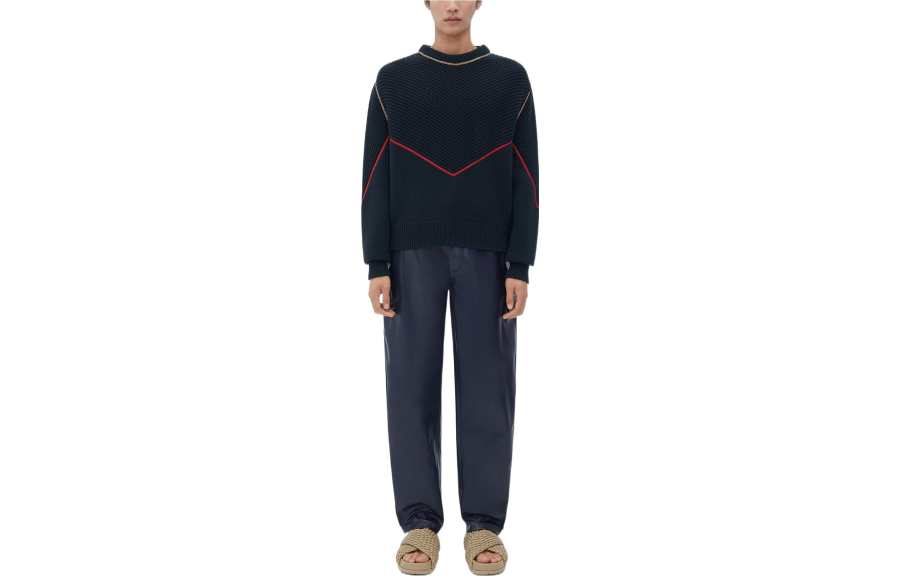 Bottega Veneta Cashmere Sweaters Men's Marine Blue Crew Neck Moderate