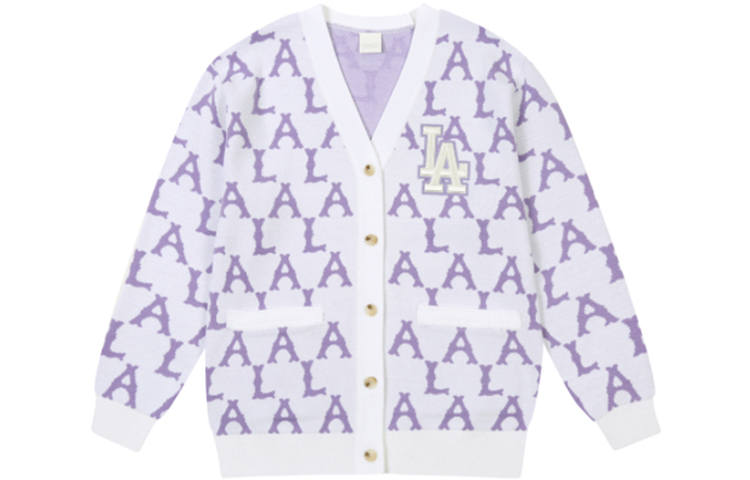 MLB Old Flower Knitwear Unisex Purple V Neck Moderate Cardigan