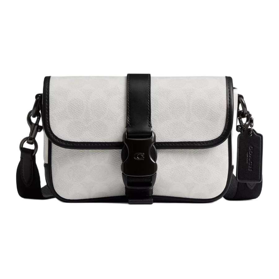 COACH League Coated Canvas With Calfskin Crossbody Bag, Shoulder Bag Small Men's Black & White