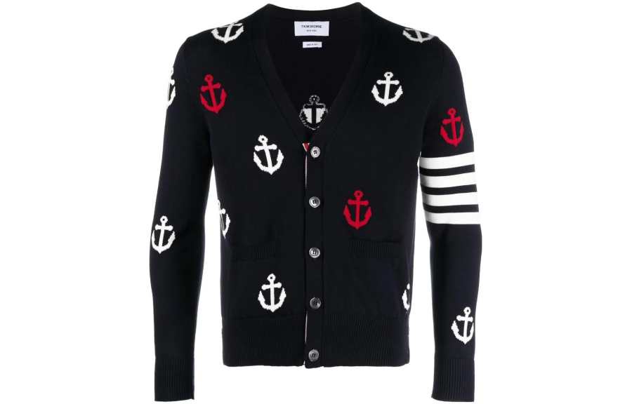 THOM BROWNE 4 Bar Anchor Intarsia Cardigan