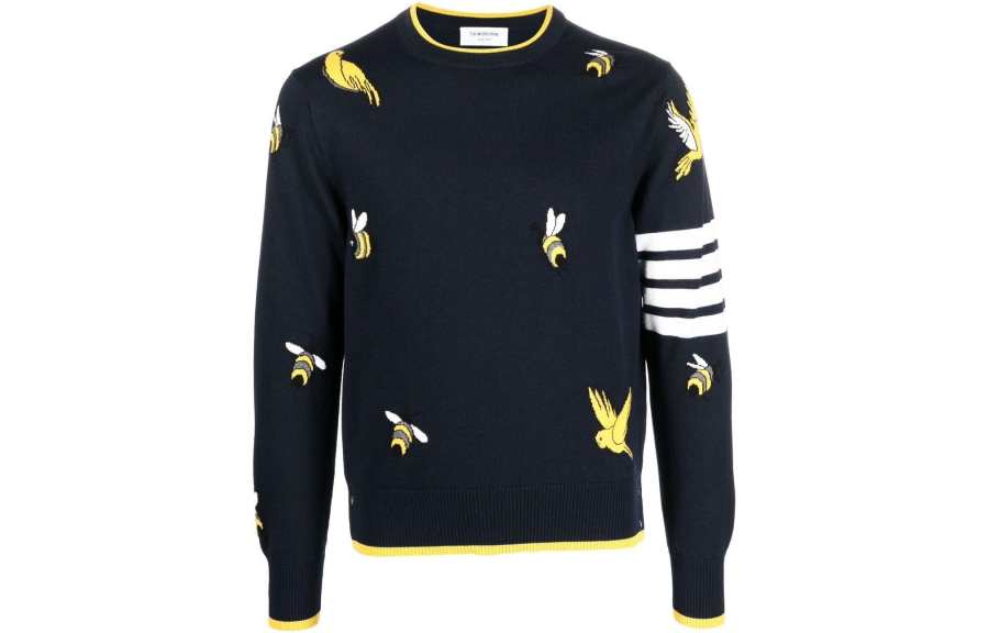THOM BROWNE THOM BROWNE Sweaters Men's Marine Blue Crew Neck Moderate Other