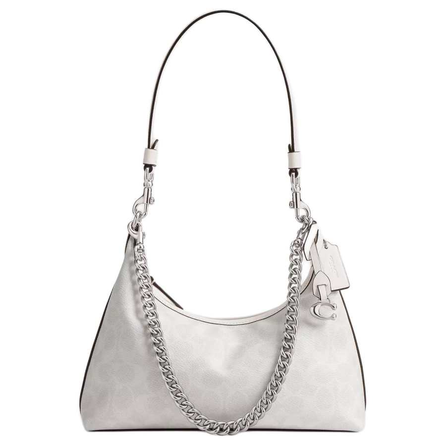 COACH Juliet Coated Canvas Shoulder Bag Medium Women's Silver & Chalk & White