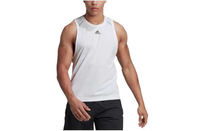 Adidas Adidas Tank Tops Men's White Crew Neck Moderate Straight Fit