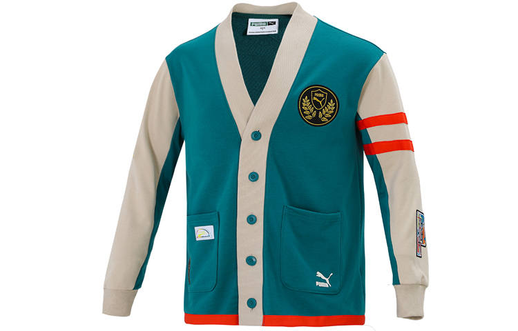 PUMA Knitwear Unisex Green V Neck Moderate Cardigan