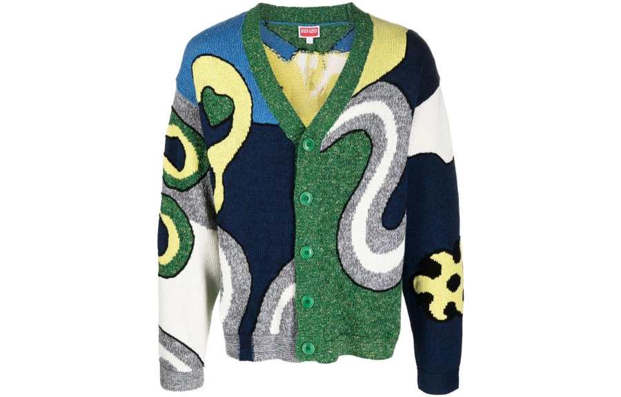 KENZO 【Previous Season】abstract-intarsia knit cardigan