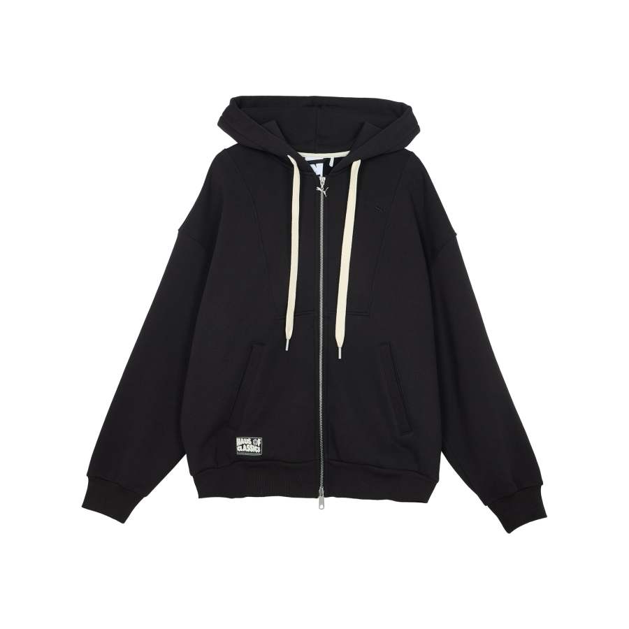PUMA CLASSICS Casual Fleece Lined Thermal Hooded Cardigan Sweatshirt Unisex Black