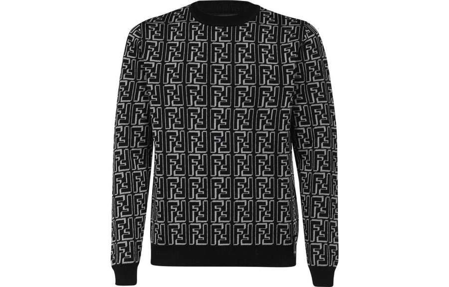 FENDI FENDI Sweaters Men's Black Crew Neck Thickened Other
