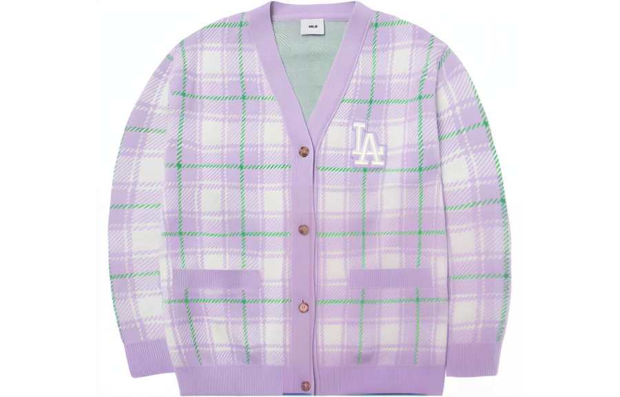 MLB Los Angeles Dodgers Knitwear Unisex Purple V Neck Moderate Cardigan