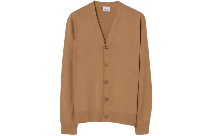Burberry Sweaters Men's Camel V Neck Moderate Cardigan