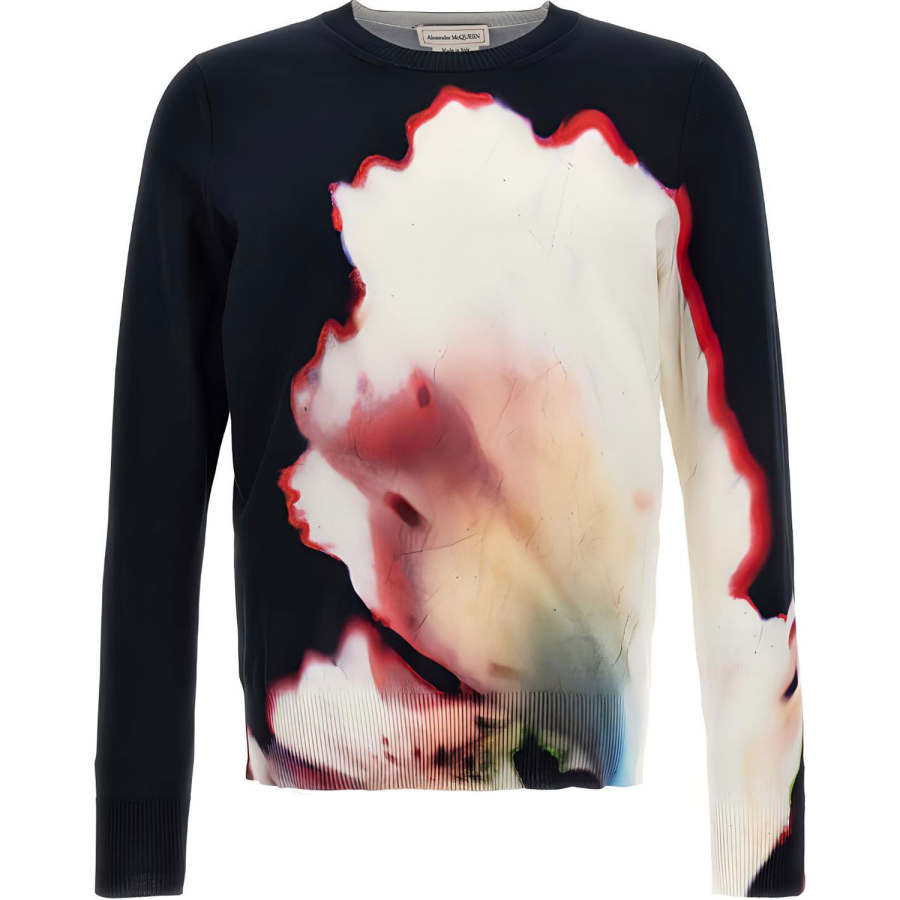 Alexander McQueen Solarised Flower Printed Crewneck Knitted Jumper
