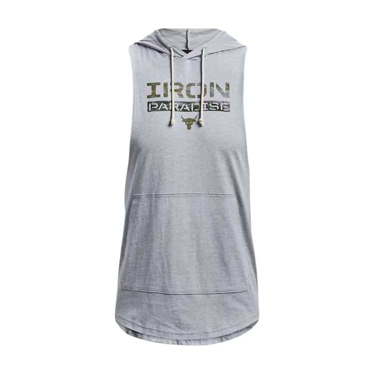 Under Armour Men's Project Rock Iron Paradise Sleeveless Hoodie Gray