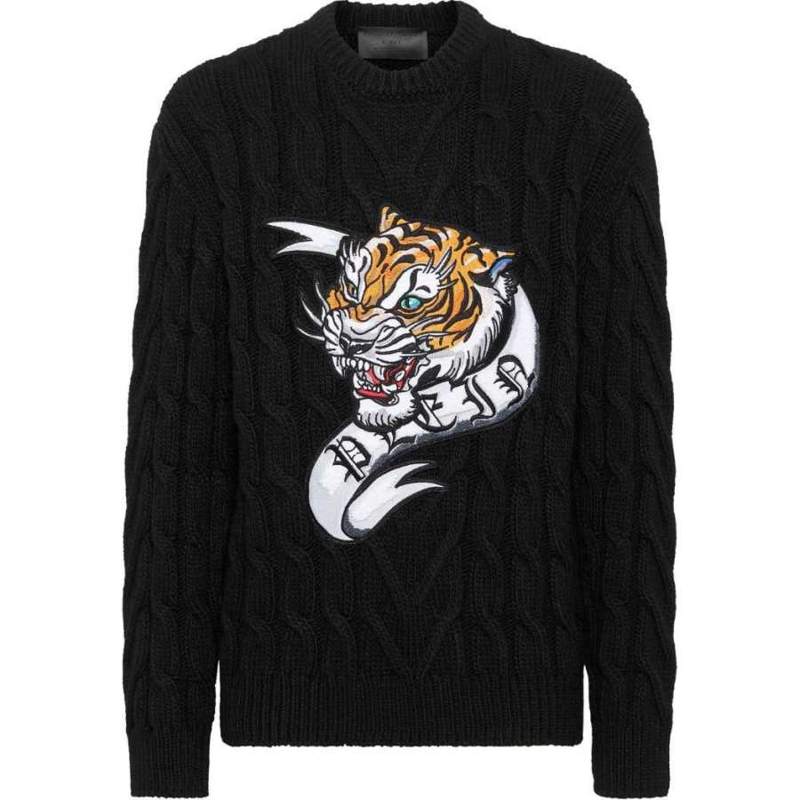 Philipp Plein tiger-appliqué wool jumper