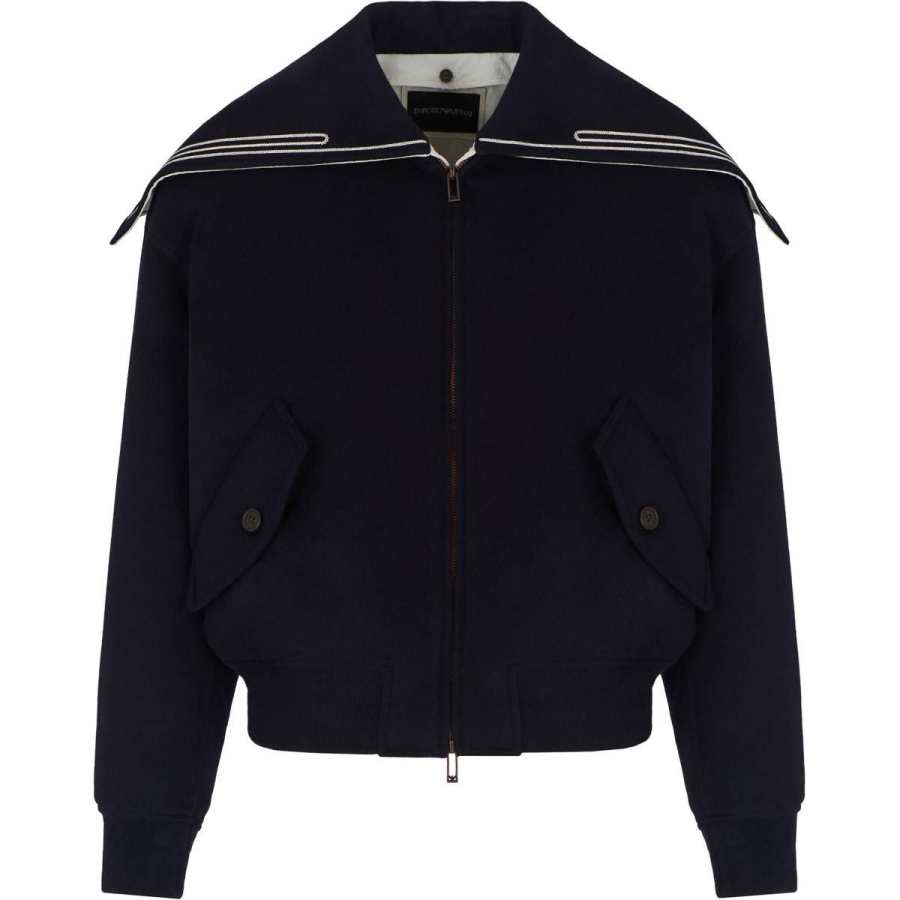 EMPORIO ARMANI Virgin wool Cloth Blouson With Logo Sailor Collar
