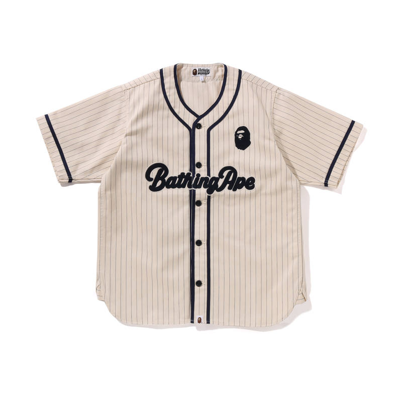 A BATHING APE A Bathing Ape pinstripe baseball shirt