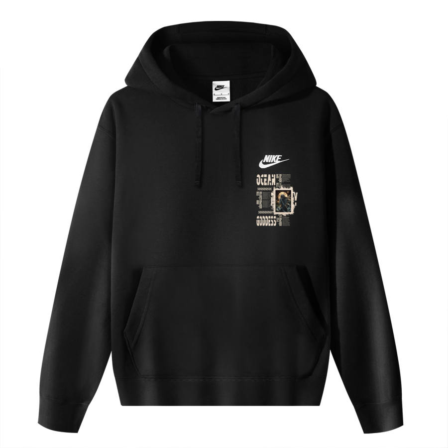 Nike Nike Sportswear Club Tide Goddess Fleece Lined Hooded Comfortable Casual Print Long Sleeved Sweatshirt Unisex Black
