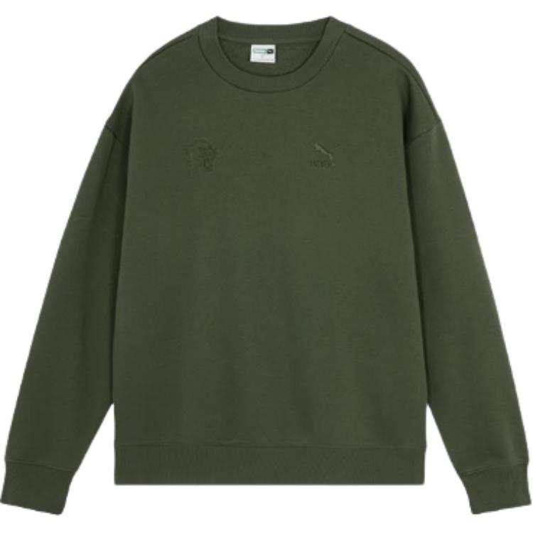 PUMA Sports Life Collection BZ CC CREW FL Casual Fashion Fleece Lined Pullover Sweatshirt Men's Green