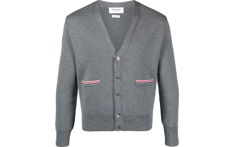 THOM BROWNE Sweaters Men's Gray V Neck Moderate Cardigan