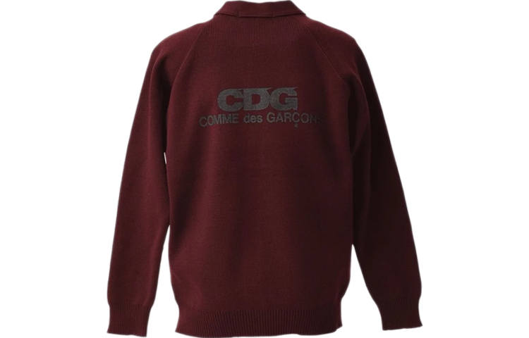 CDG Knitwear Unisex Burgundy V Neck Moderate Cardigan