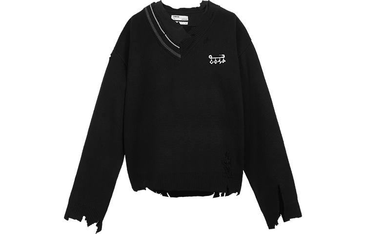 C2H4 C2H4 Distressed Knit Layered Sweater