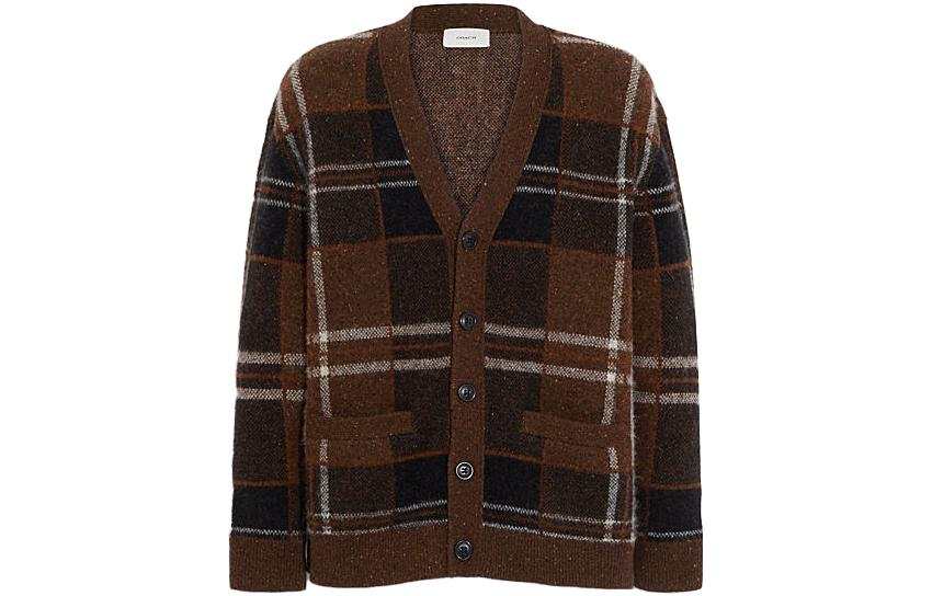 COACH COACH Sweaters Men's Brown V Neck Moderate Cardigan