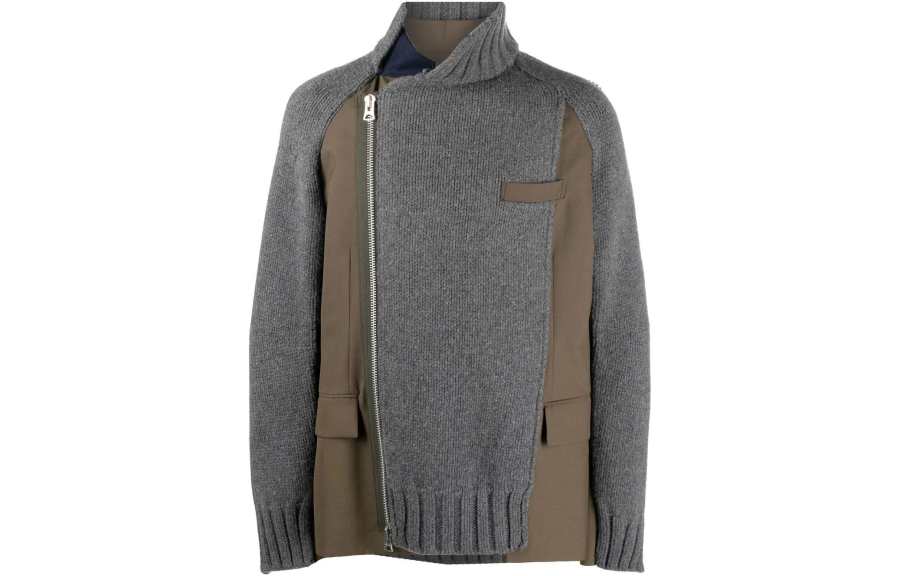 Sacai Sweaters Men's Gray Stand Collar Moderate Other